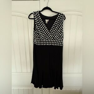 Joseph Ribkoff Black Knit Dress with Black & White Geometric Dress Size 16